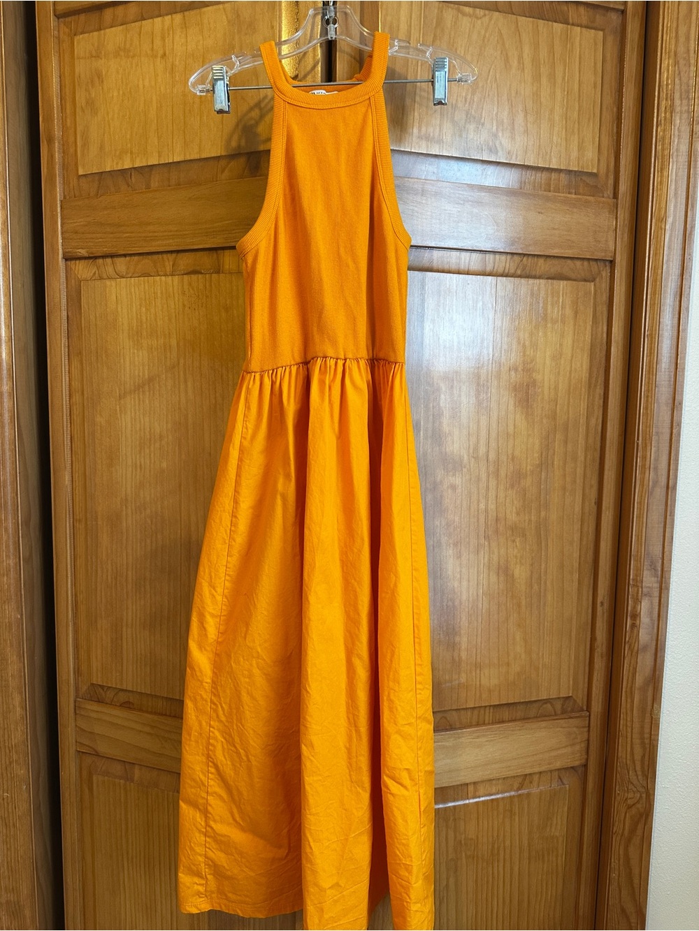 Zara Bright Orange Sleeveless Midi Dress Small